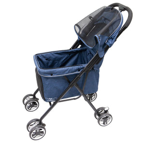 side image of a Malibu Dog Stroller facing left with it's top cover open