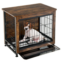 Wooden Dog Crate Furniture with Tray and Double Door-Brown
