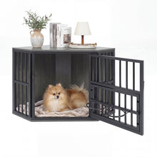 Wooden Dog Crate End Table with Adjustable Bowl Rack 35.5"