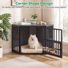 Wooden Dog Crate End Table with Adjustable Bowl Rack 35.5"
