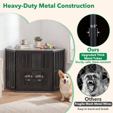 Wooden Dog Crate End Table with Adjustable Bowl Rack 35.5"