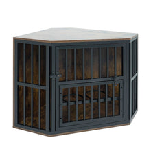 Wooden Dog Crate End Table with Adjustable Bowl Rack 35.5"