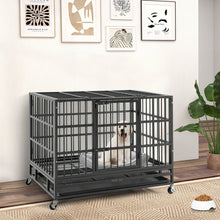 48 Inch Foldable Heavy-Duty Metal Dog Cage with Lockable Rolling Casters and Tray