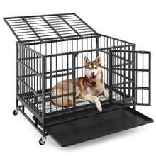 48 Inch Foldable Heavy-Duty Metal Dog Cage with Lockable Rolling Casters and Tray