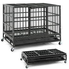 48 Inch Foldable Heavy-Duty Metal Dog Cage with Lockable Rolling Casters and Tray