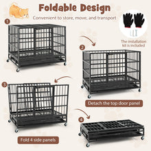48 Inch Foldable Heavy-Duty Metal Dog Cage with Lockable Rolling Casters and Tray