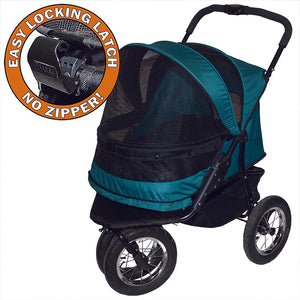 a close up image of the petgear no zip double stroller