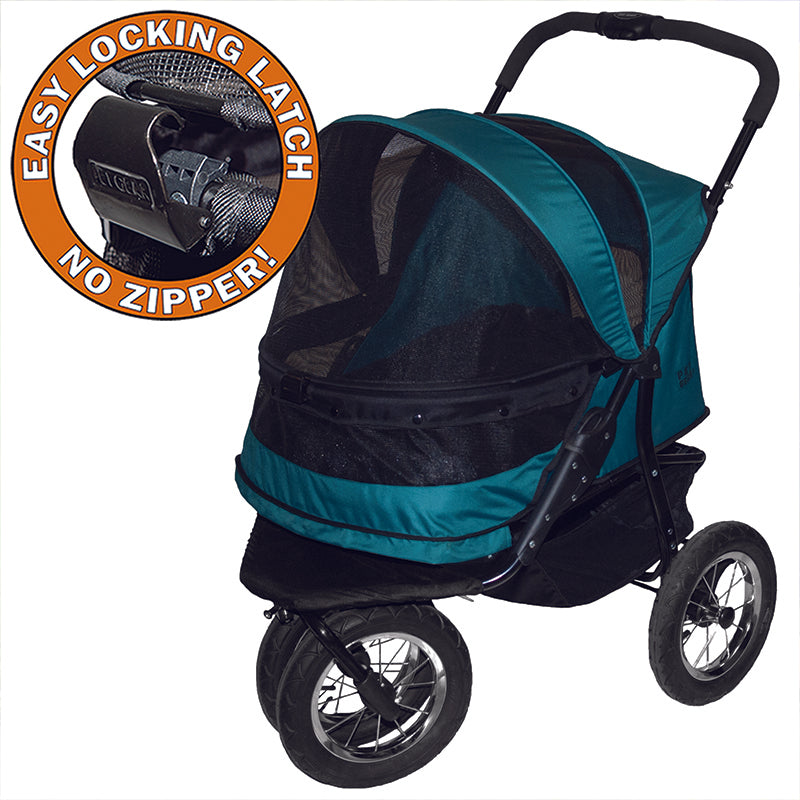a close up image of the petgear no zip double stroller