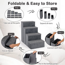 4-Step Dog Stairs Non-slip Foldable Dog Ramp with Adjustable Steps-Grey