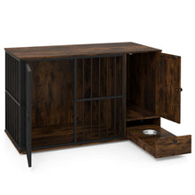 47.5 inch Dog Crate Furniture with Hidden Pull-out Bowls in Drawer for Small and Medium Dogs-Rustic Brown