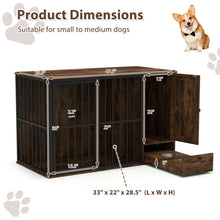 47.5 inch Dog Crate Furniture with Hidden Pull-out Bowls in Drawer for Small and Medium Dogs-Rustic Brown