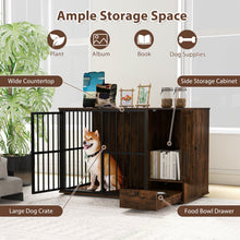 47.5 inch Dog Crate Furniture with Hidden Pull-out Bowls in Drawer for Small and Medium Dogs-Rustic Brown