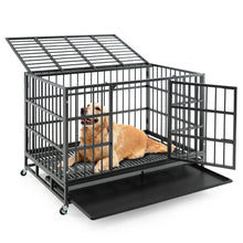 48 Inch Foldable Heavy-Duty Metal Dog Cage with Lockable Rolling Casters and Tray