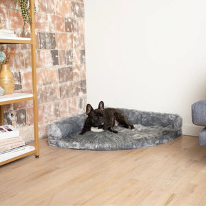 Paw Brands PupRug™ Space Saver Memory Foam Corner Dog Bed,  Charcoal Grey