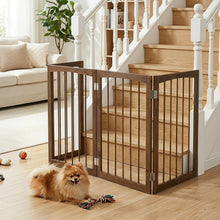 4-Panel Wooden Pet Gate 83" x 30" Freestanding Dog Fence