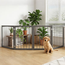 4-Panel Wooden Pet Gate 83" x 30" Freestanding Dog Fence