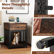 Dog Crate Furniture for Small Dogs Wooden Puppy Kennel with Charging Station-Rustic Brown