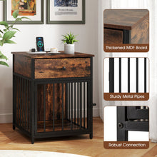 Dog Crate Furniture for Small Dogs Wooden Puppy Kennel with Charging Station-Rustic Brown