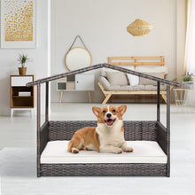 Wicker Dog House with Waterproof Roof and Washable Cushion Cover
