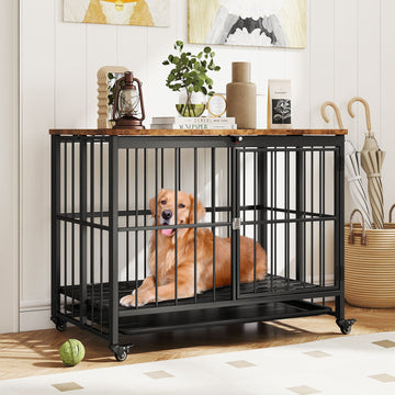 Foldable Dog Crate Furniture with Removable Tray and Lockable Door