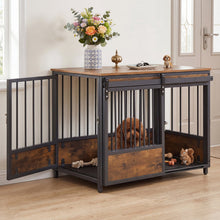 Dog Crate Furniture with Sliding Barn Door and Mat