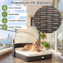 Rattan Pet Daybed with Adjustable Canopy for Small & Medium Dogs