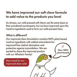 a poster for the new and improve formula of hip and joint soft chew 