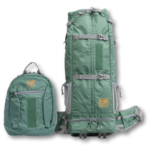 a pair of a green small and large dog backpack carrier with side pockets 