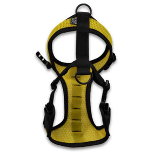 top view image of a yellow dog harness