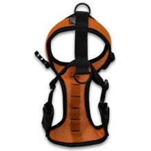 top view image of an orange dog harness