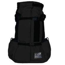 a front view image of a black dog backpack carrier with side pockets 