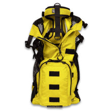 front image of a yellow dog harness carrier with side pockets 
