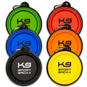 top view of flattened K9 dog saucer bowl on different colors 