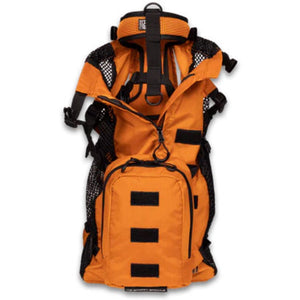 front image of an orange dog harness carrier with side pockets 