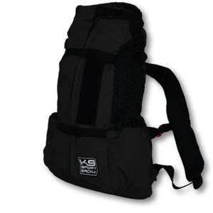 semi side view image of a black dog backpack carrier