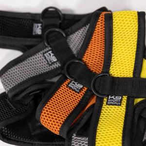 close up image of dog harness on different colors 