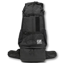 front view image of a grey dog backpack carrier with side pockets