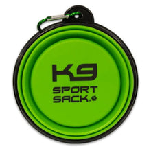 close up top view image of a green k9 dog saucer bowl