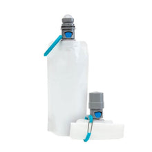 a pair of white folded and unfolded dog water bottle