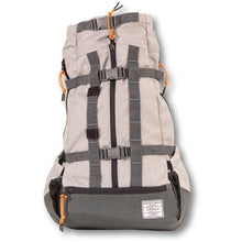 Front View image of a grey heavy duty dog carrier with side pockets and safety straps 