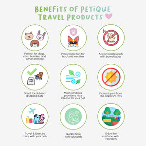 a poster of the benefits of using the dog carrier from petique
