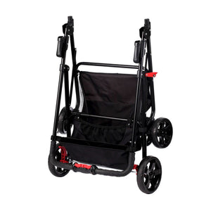 back view image of a disassembled dog stroller frame with organizer 