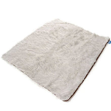 A full view of a furry grey waterproof dog blanket 