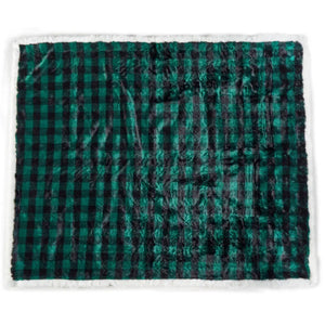 A top view of a black and green checkered pattern waterproof dog blanket 