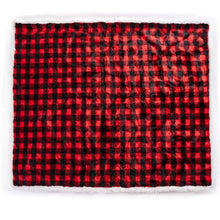 A top view of a red and black checkered pattern waterproof dog blanket 