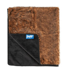 a folded image of a brown dog blanket with non slip bottom with blue tag of paw.com