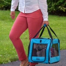 A lady walking outdoors carrying her dog on an Aqua qua Signature Car Seat & Carrier