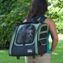 a lady carrying her dog inside a 5 in 1 dog traveler on her back 
