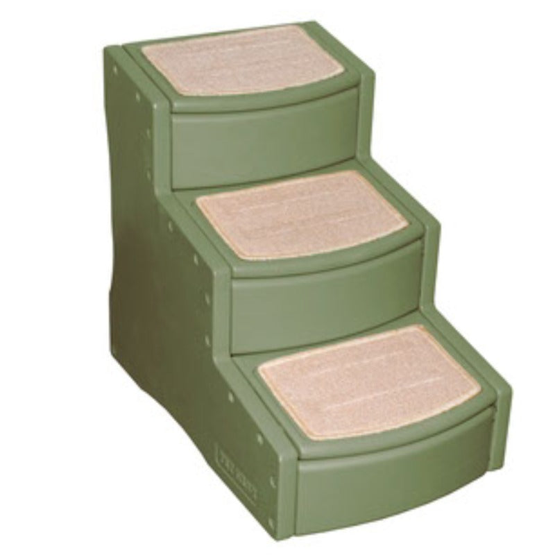 A close up image of a sage colored three step dog stairs Pet Gear Easy Step III, Sage