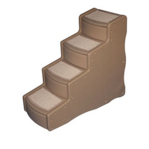 A close up image of a tan colored four step dog stair